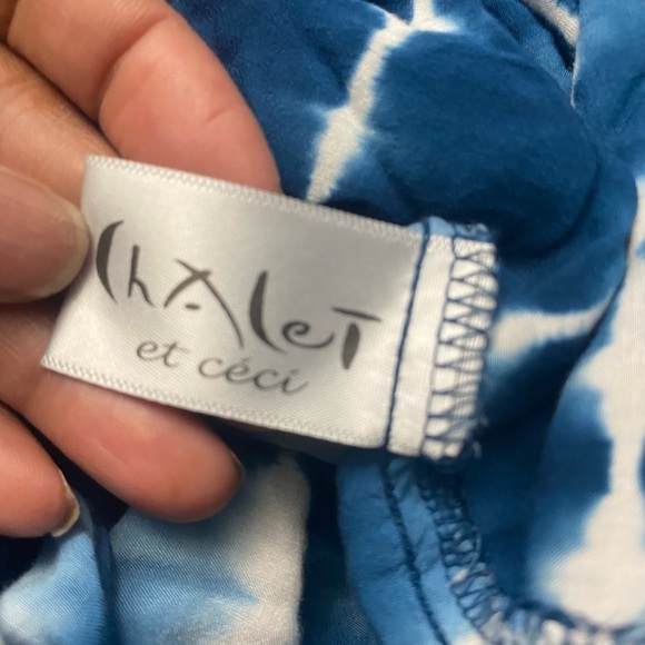 CHALET ET CECI TIE DYE RAYON SCOOP NECK 3/4 GATHERED SLEEVE TOP TUNIC LARGE $118 - Picture 7 of 8